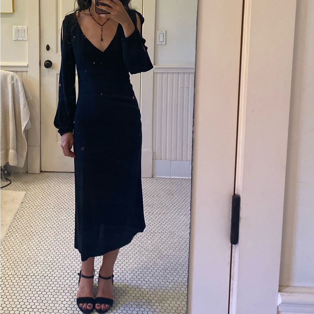 vintage black witchy long cut out sleeve Diane von Furstenberg dress